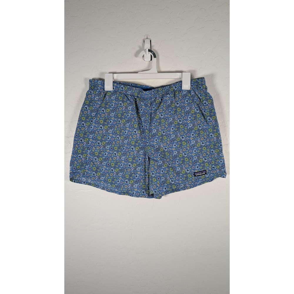 Patagonia Shorts Womens Large Blue Floral Swim Trunks Elastic Waist Draw String